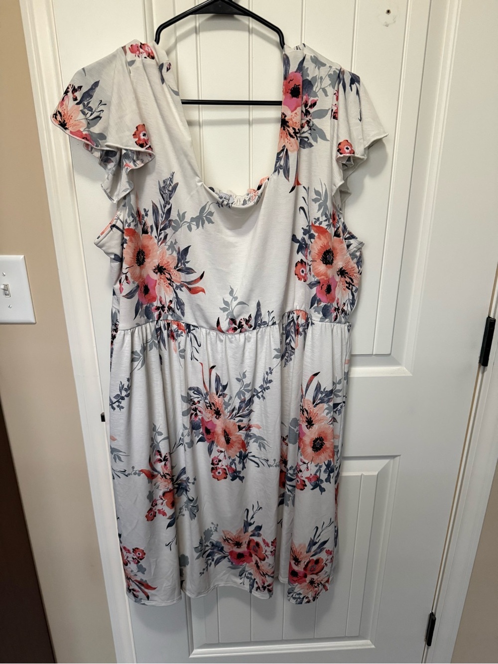 white birch Light Gray Floral Dress with Pink/Coral Flowers